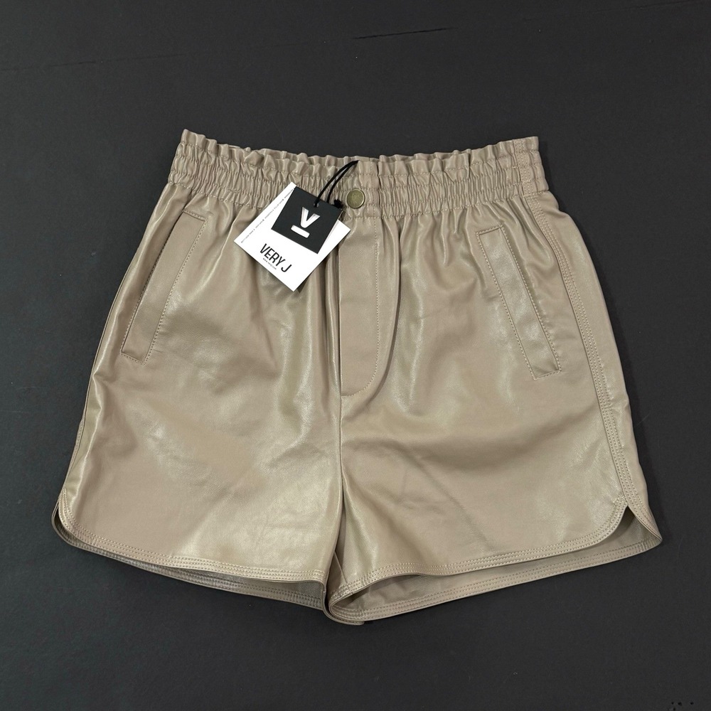 New Very J Faux Leather Shorts Women S 4 6 Rodeo Festival Boho Cowgirl Taupe Tan